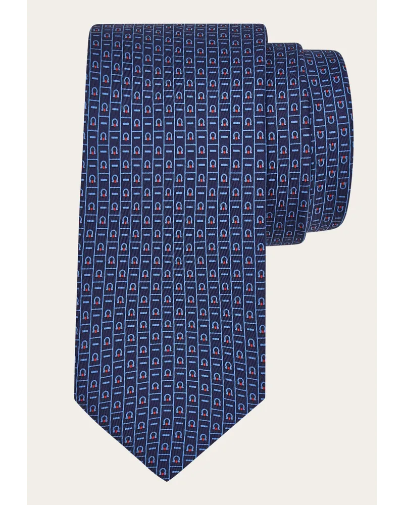 Ferragamo Uomo Cravatta in seta stampa Ferragamo Monogram Blu Blu