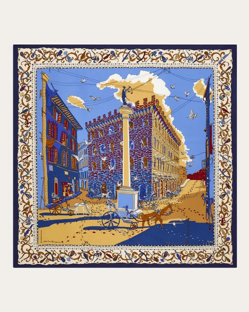 Ferragamo Donna Foulard in seta stampa Palazzo Spini Feroni Blu Blu