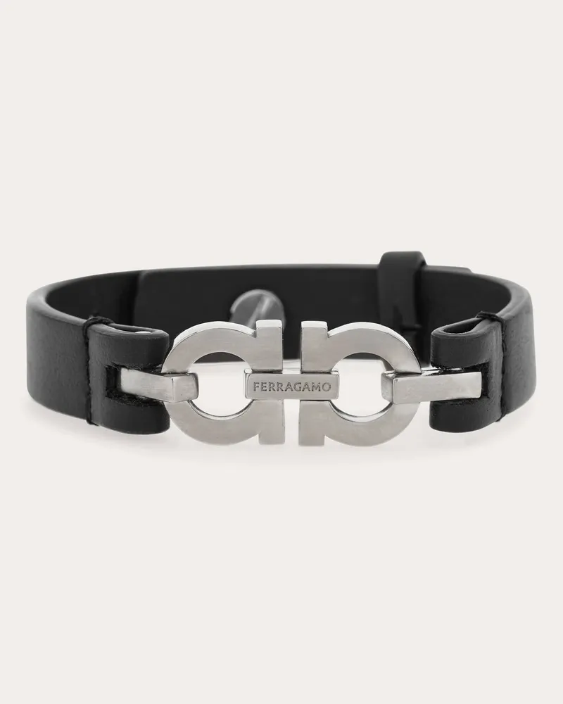 Ferragamo Uomo Bracciale con doppio Gancini Nero Nero
