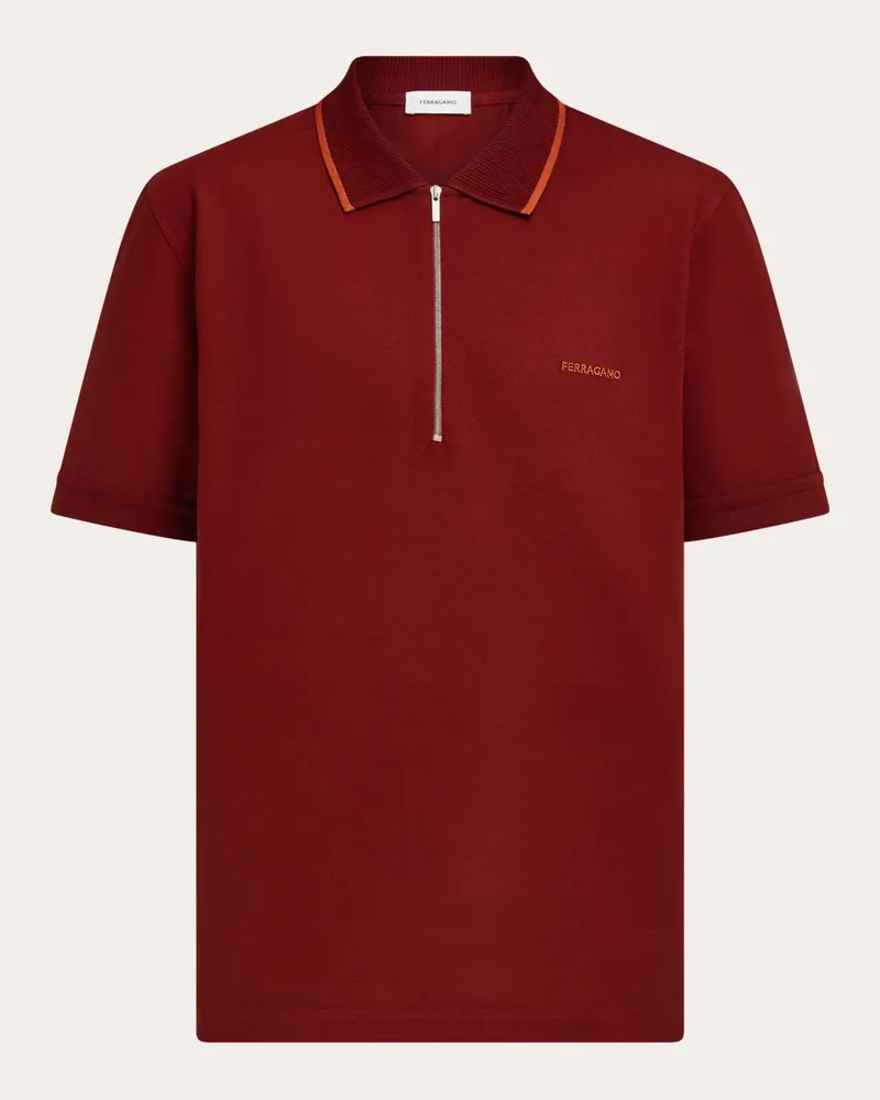 Ferragamo Uomo Polo in cotone con zip Rosso Rosso