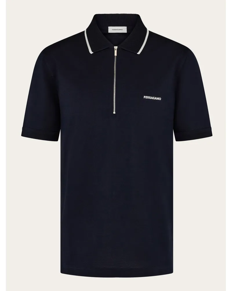 Ferragamo Uomo Polo in cotone con zip Blu Blu