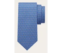 Uomo Cravatta in seta stampa Gancini intrecciati Blu