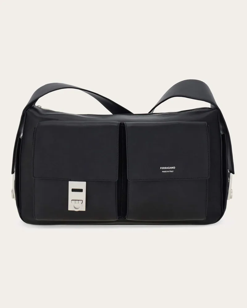 Ferragamo Uomo Borsa a tracolla utility con fibbia Hug (L) Nero Nero