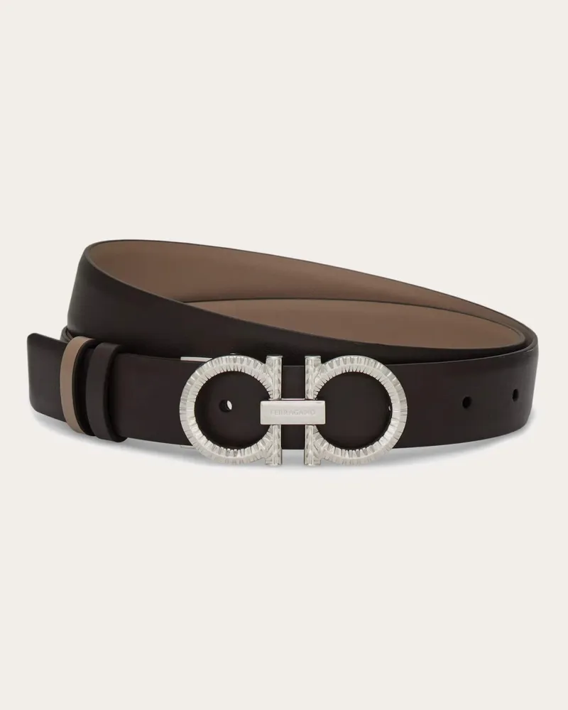 Ferragamo Donna Cintura bassa reversibile e regolabile con Gancini zigrinato Marrone Marrone