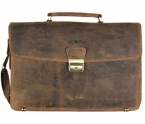 Cartella vintage in pelle 40 cm con scomparto per computer portatile marrone