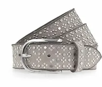 Cintura con borchie in pelle grigio 90 cm