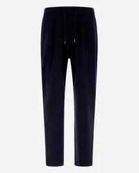 Herno Pantaloni Resort In Coupled Wool Pique Blu