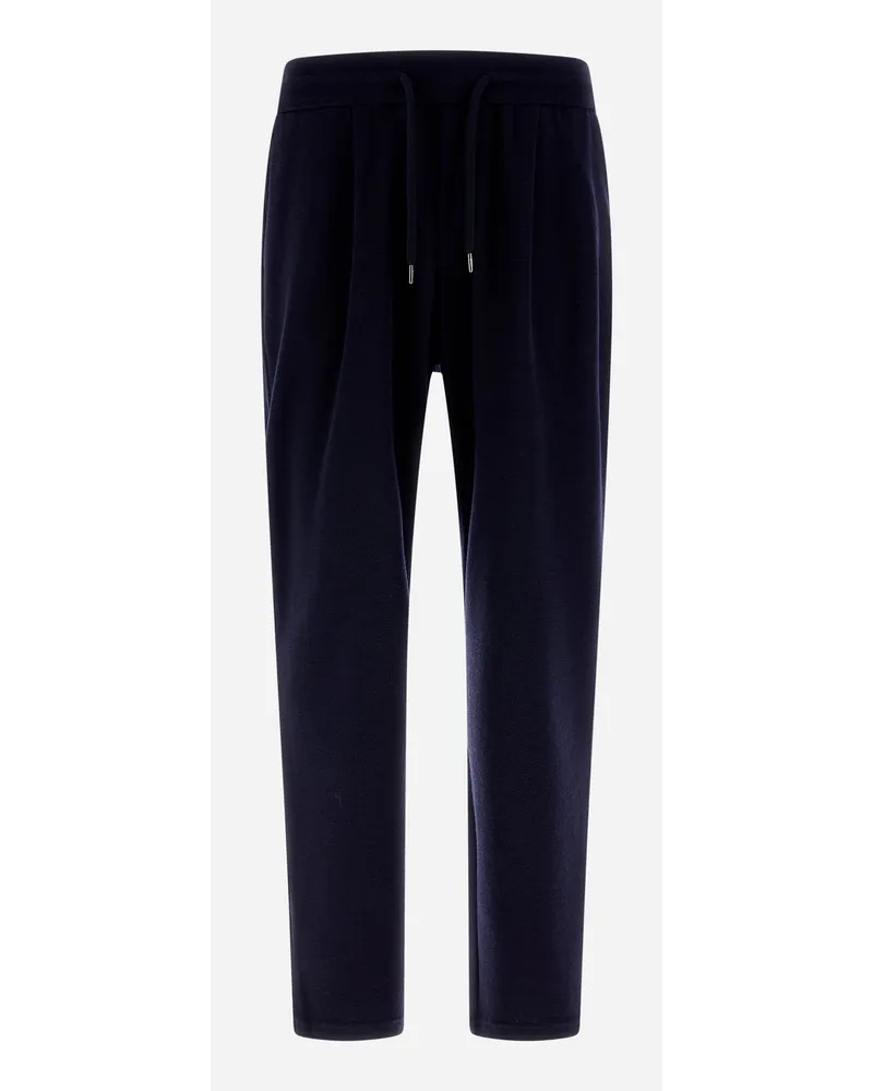 Herno Pantaloni Resort In Coupled Wool Pique Blu