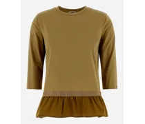 T-shirt A Maniche Lunghe In Chic Cotton Jersey E New Techno Taffetà - Donna T-shirt Sabbia