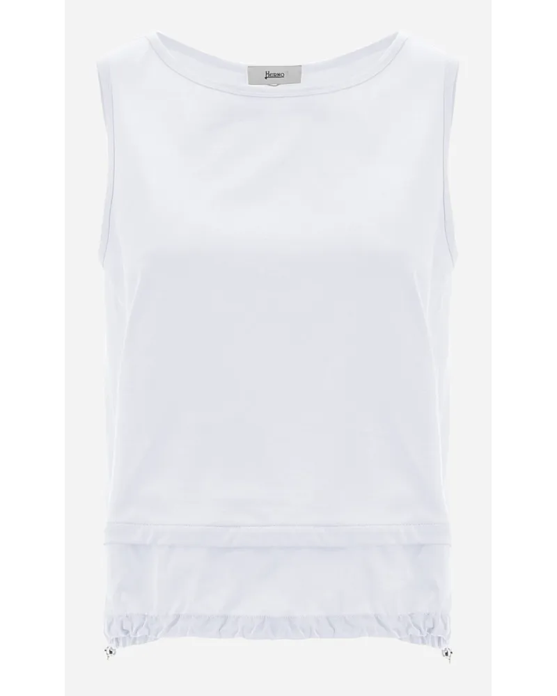 Herno Top In Chic Cotton Jersey E New Techno Taffetà Bianco