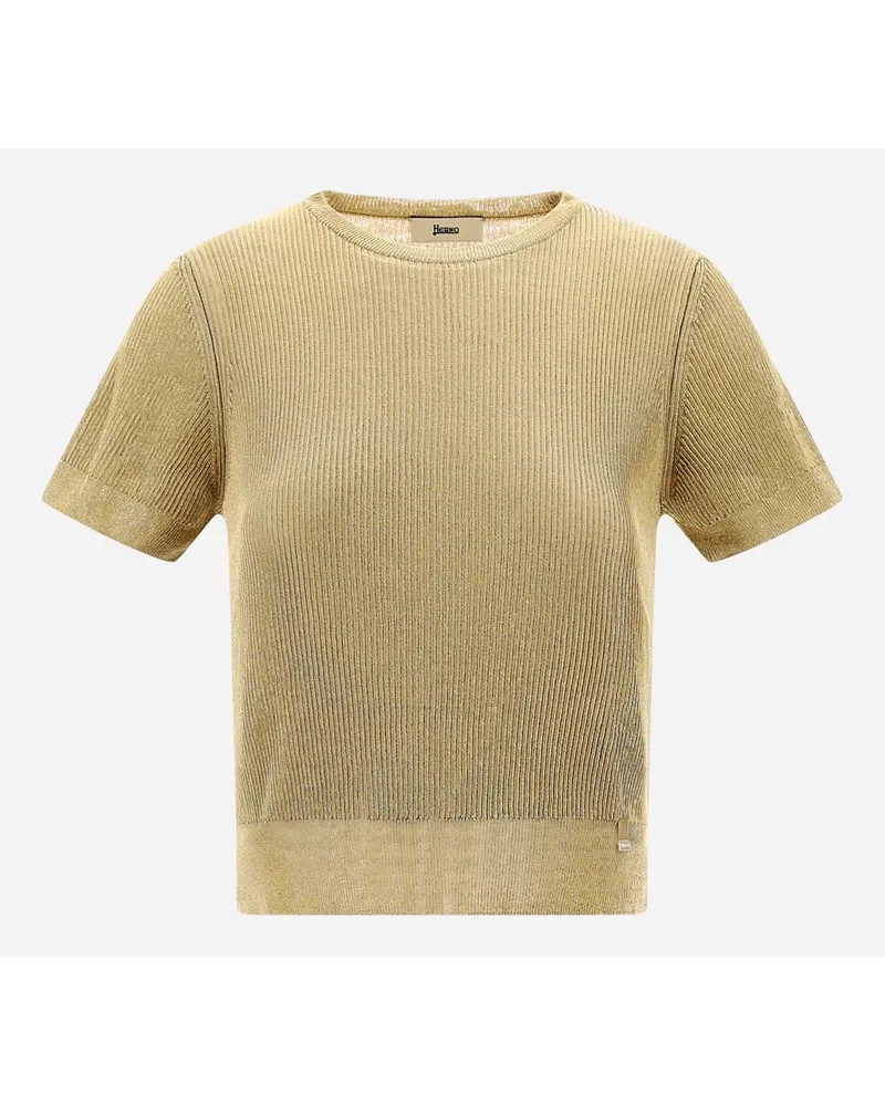 Herno Maglia In Viscose Lurex Rib Oro