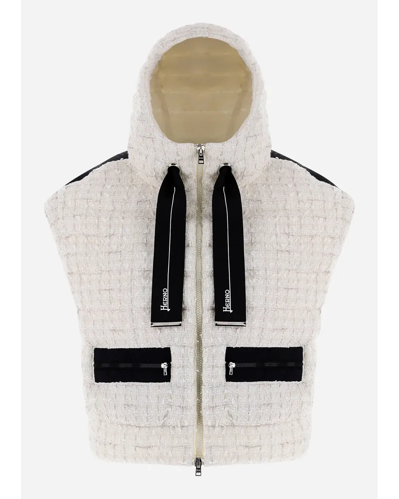 Herno Smanicato In Glam Tweed Ed Ecoage Bianco