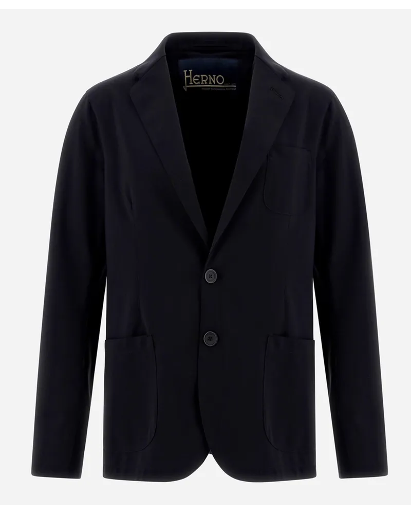 Herno Blazer In Scuba Leggero Non Lavato Nero