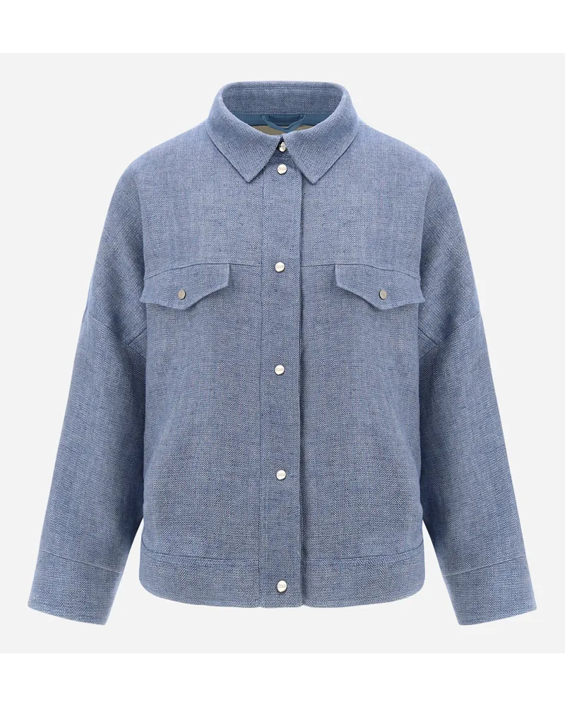 Herno Camicia In Lurex Lino Azzurro