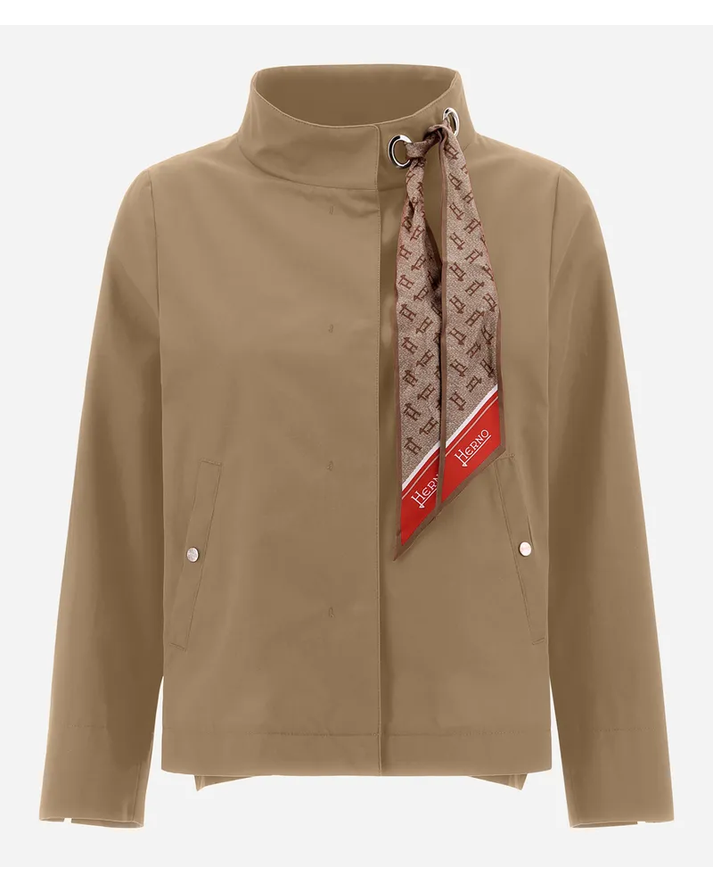 Herno Giacca In Light Cotton Canvas Con Foulard Sabbia