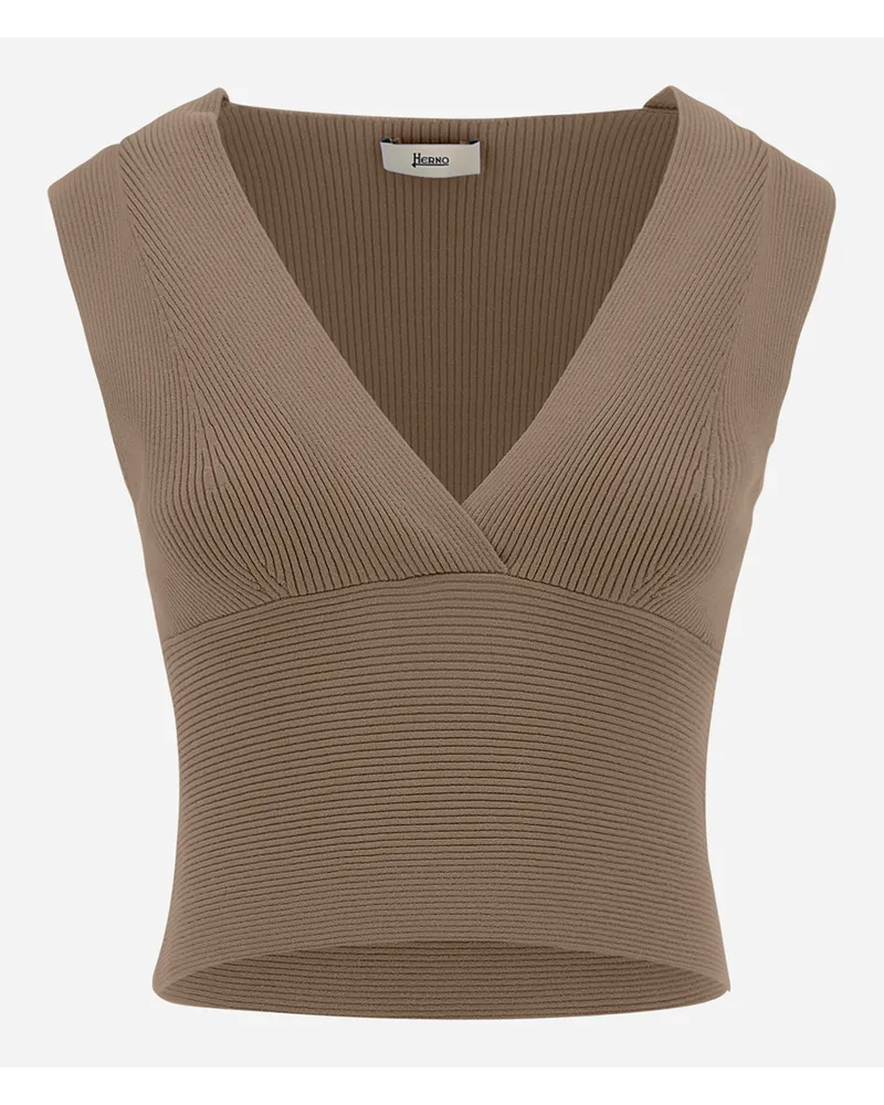 Herno Top In Endless Viscose Rib Cammello