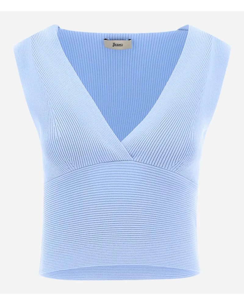 Herno Top In Endless Viscose Rib Azzurro
