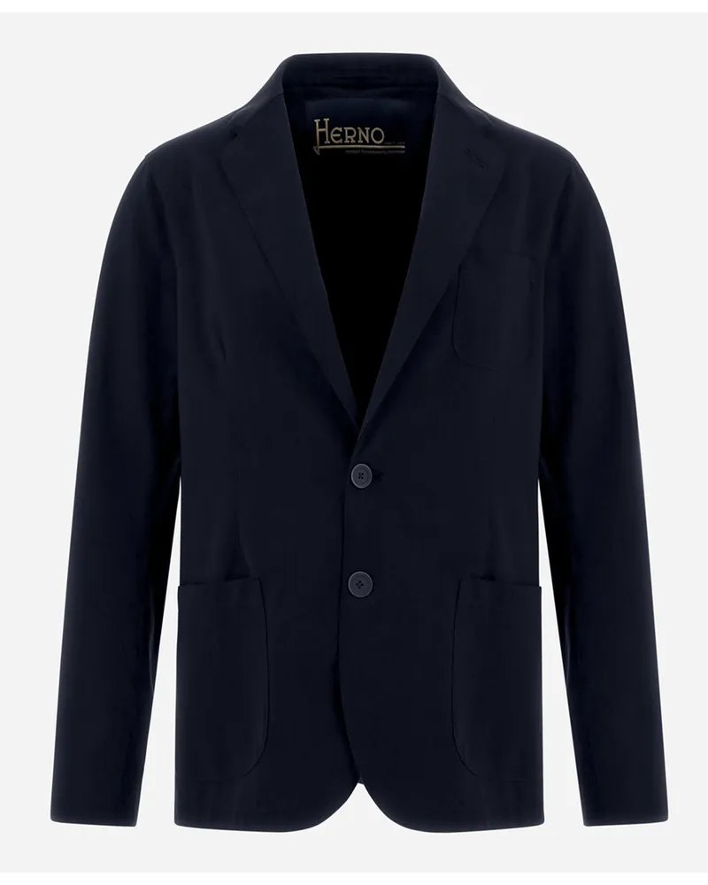 Herno Blazer In Scuba Leggero Non Lavato Blu