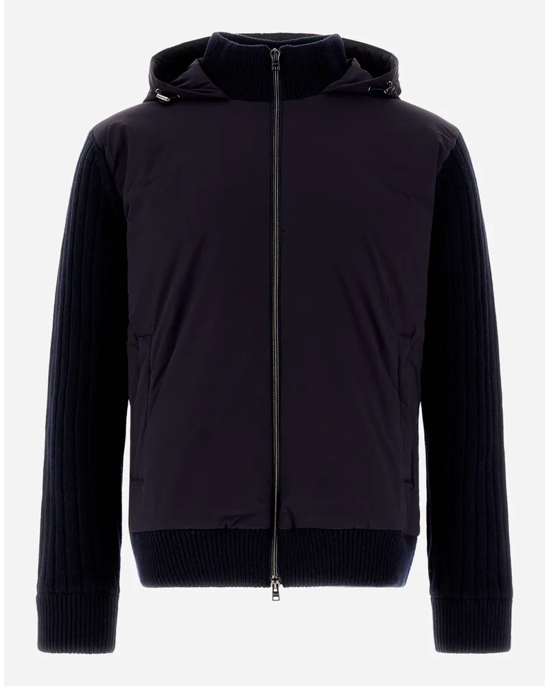 Herno Cardigan Resort In Infinity Wool Rib E Light Nylon Stretch Blu