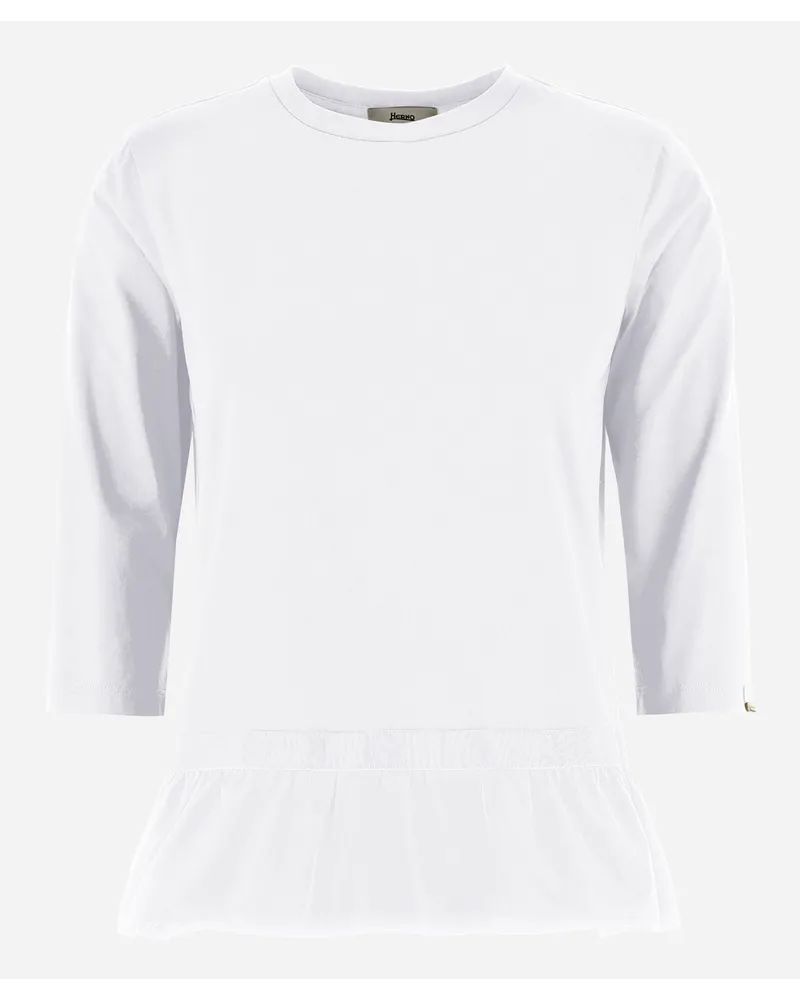Herno T-shirt A Maniche Lunghe In Chic Cotton Jersey E New Techno Taffetà Bianco