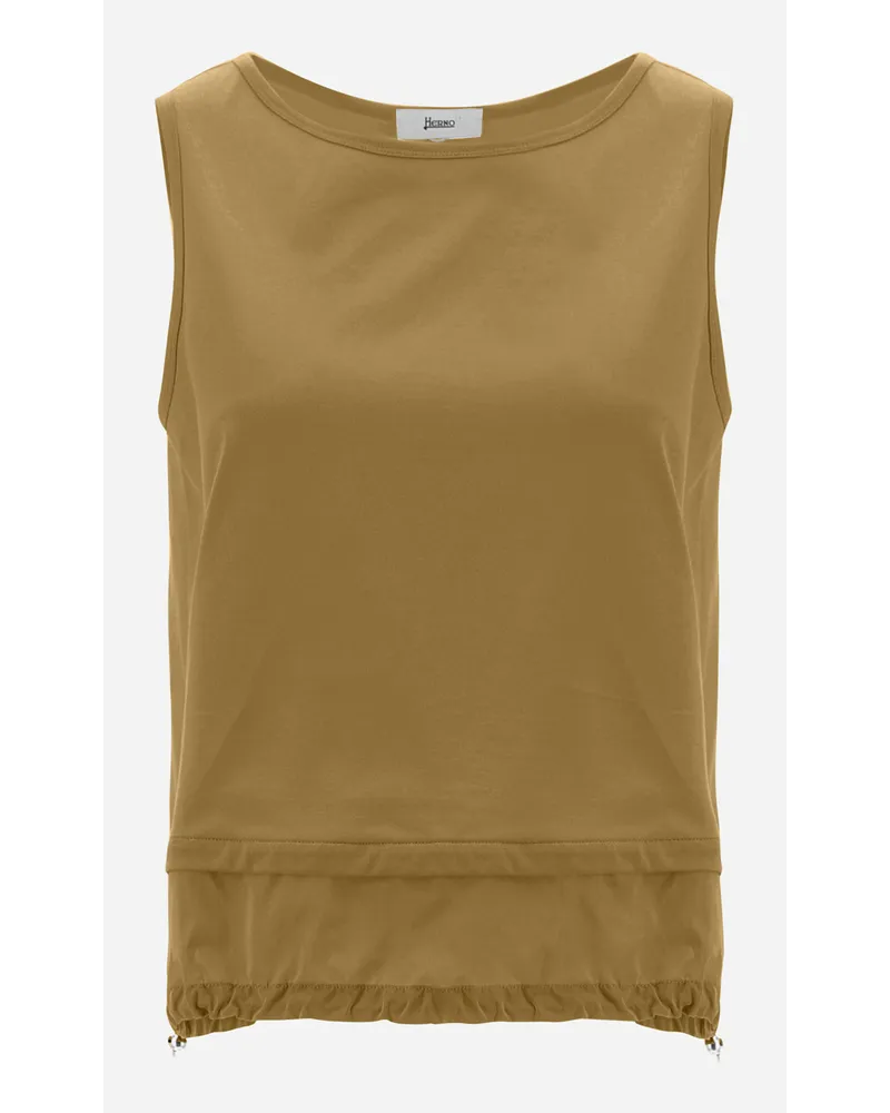 Herno Top In Chic Cotton Jersey E New Techno Taffetà Sabbia