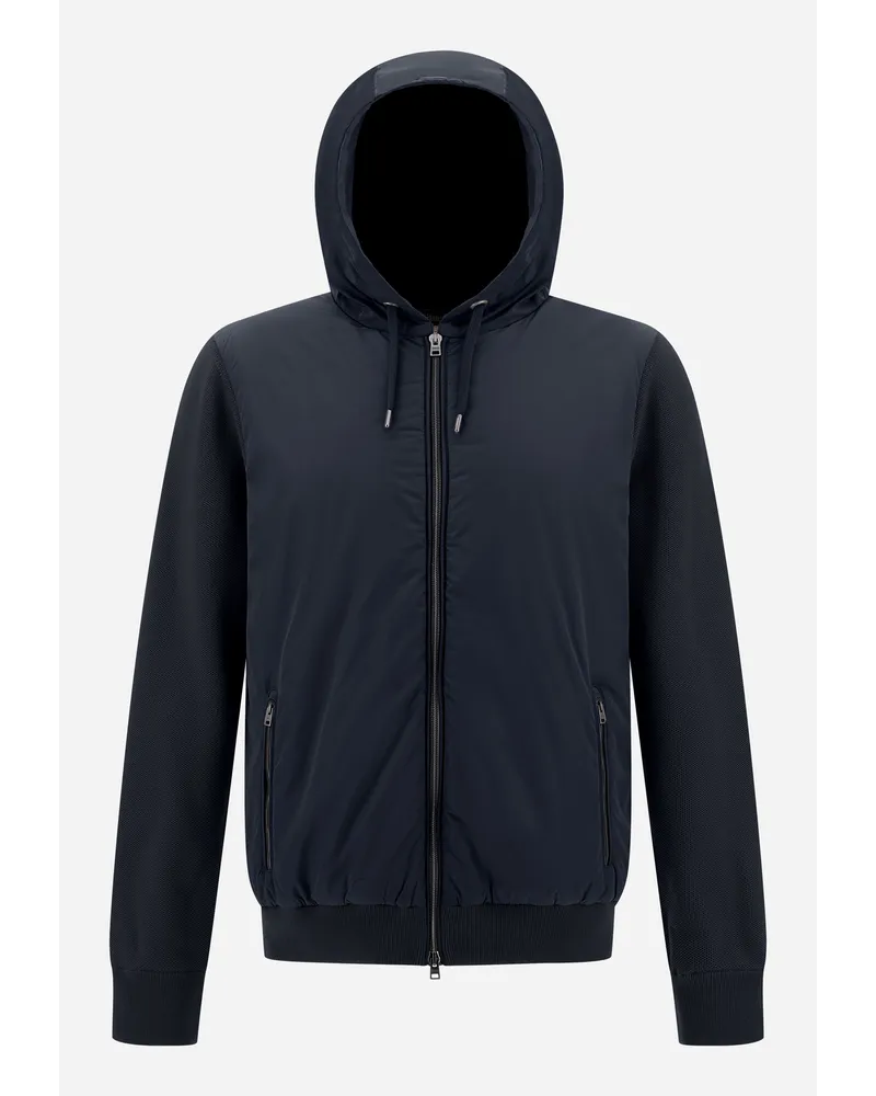 Herno Cardigan In Pique’ Knit E Nylon Blu