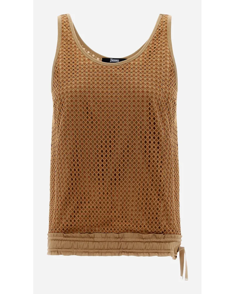 Herno Top In Superfine Cotton Jersey E Spring Lace Sabbia