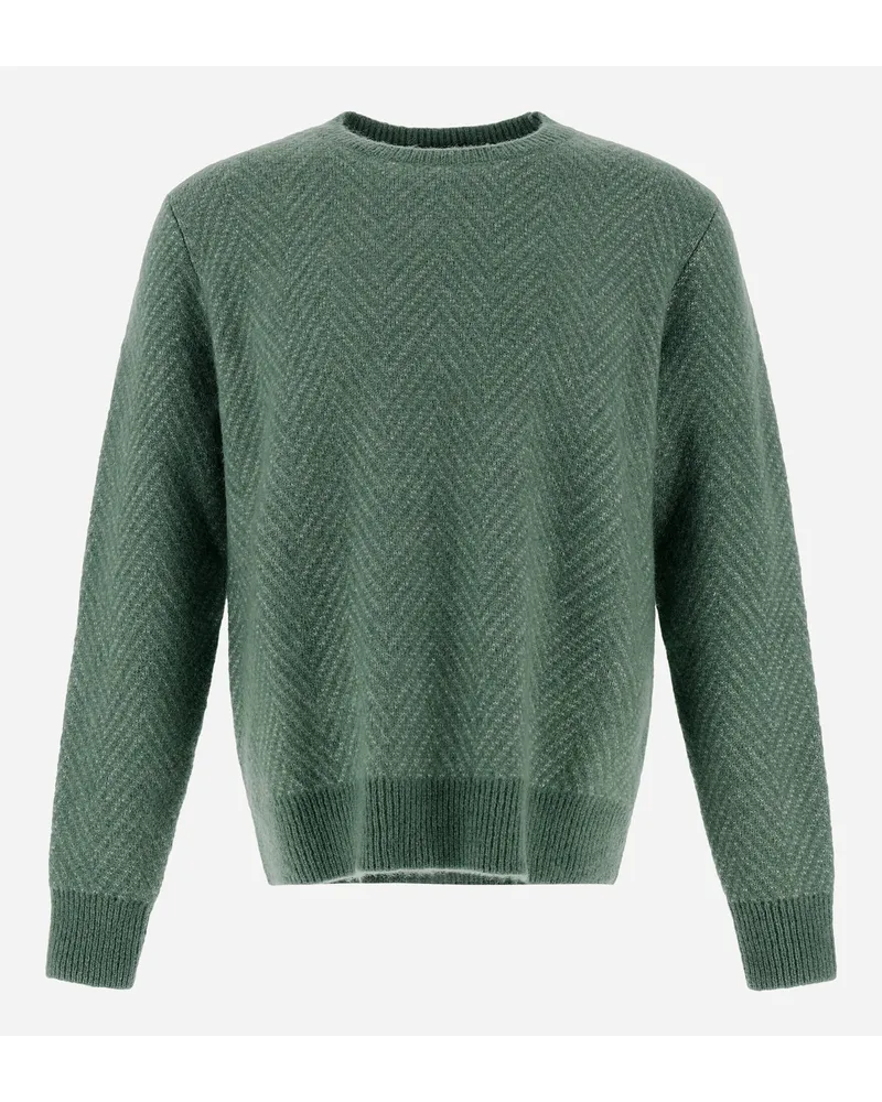 Herno Maglia Resort In Herringbone Alpaca Jacquard Verde