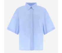 Camicia A Maniche Corte In Cotton - Donna Camicie Azzurro Chiaro