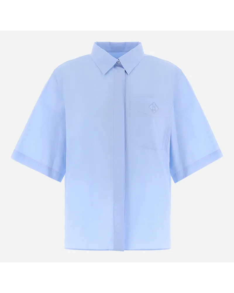 Herno Camicia A Maniche Corte In Cotton Azzurro