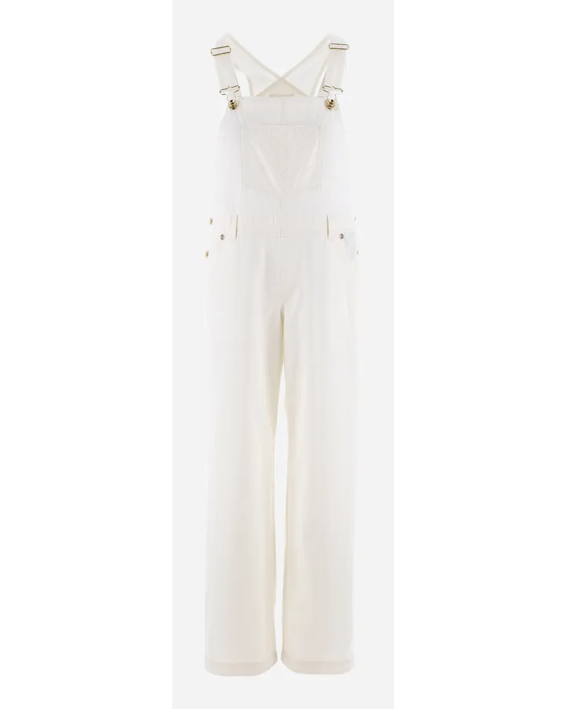 Herno Salopette In Delon Con Ricamo Bianco