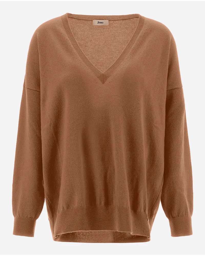 Herno Maglia Con Scollo A V In Eternity Cammello