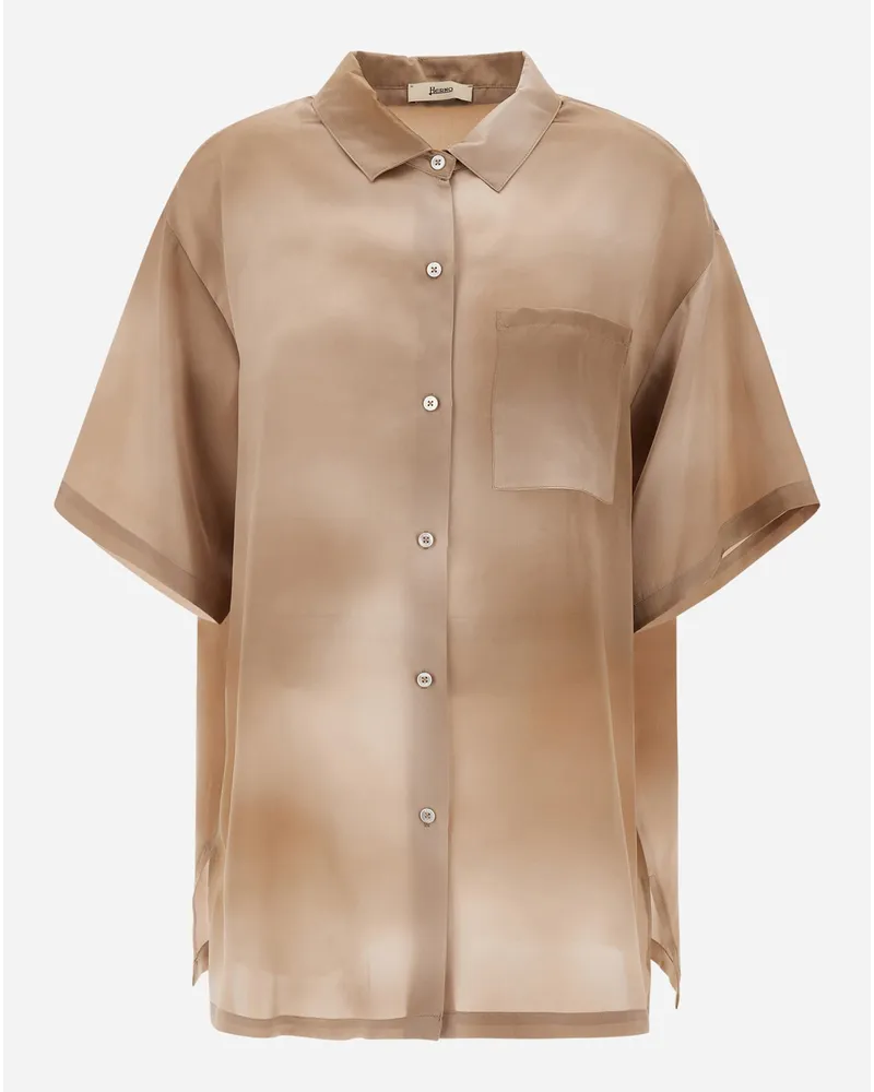 Herno Camicia A Maniche Corte In Cloud Silk Sabbia