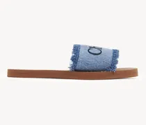 Sandali con frange Blu 100% Lino, Pelle di pecora