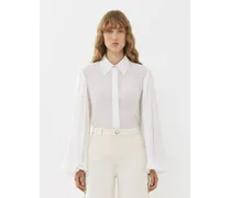 Blusa con maniche arricciate Bianco 100% Seta, Pinctada Maxima, coltivata, COO Australia