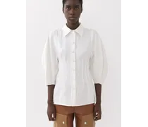 Camicia con maniche a palloncino Bianco 100% Lino