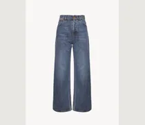 Jeans corti ampi Blu 87% Cotone, 13% Canapa