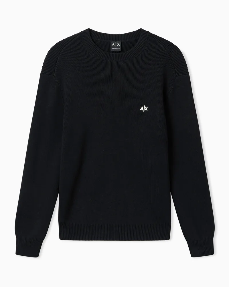 Armani Exchange Maglione girocollo con logo ricamato Nero