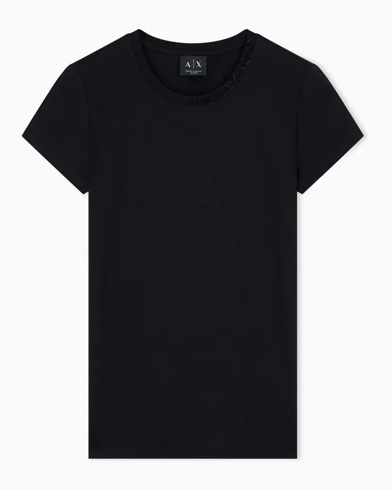 Armani Exchange T-shirt Up For Party slim fit in jersey di cotone organico Nero