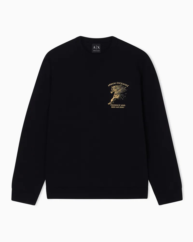 Armani Exchange Maglione girocollo ricamo drago Nero
