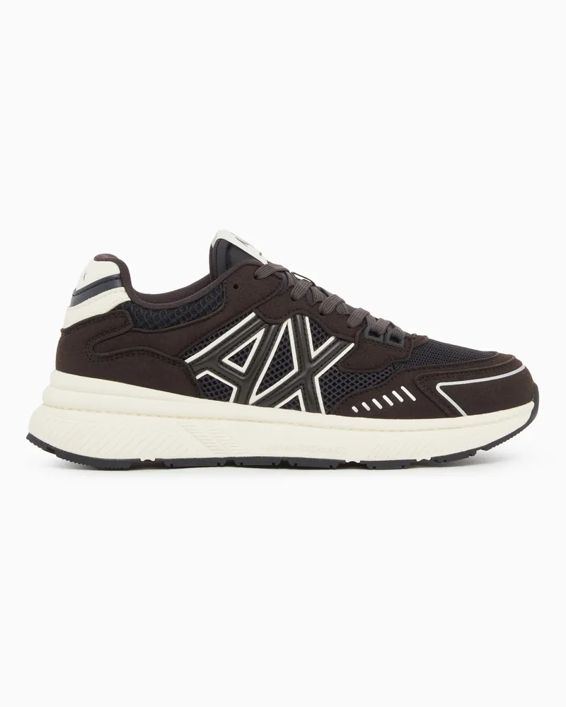 Armani Exchange Sneakers stringate in mesh con inserti in microsuede Marrone
