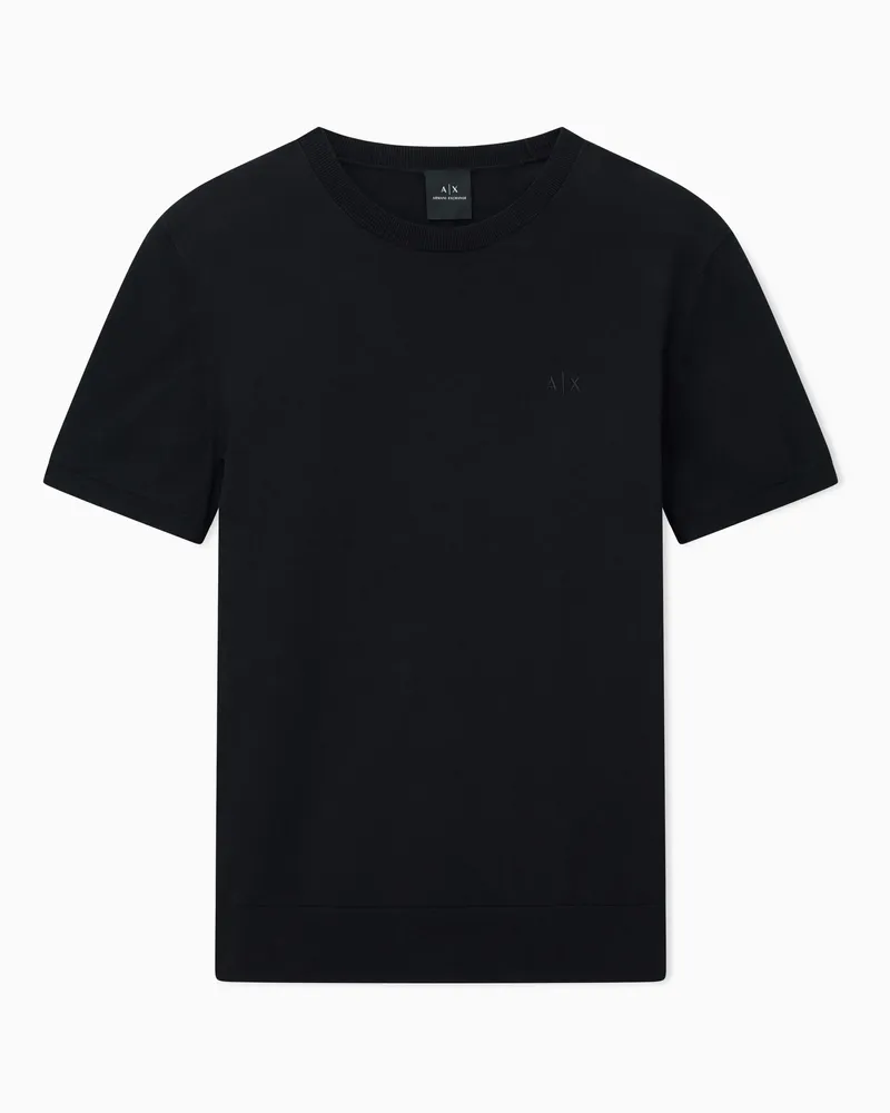 Armani Exchange Top in Maglia di Cotone con Dettaglio Cut-out Nero