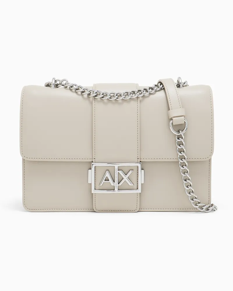 Armani Exchange Borsa a tracolla in similpelle con catena e logo Bianco