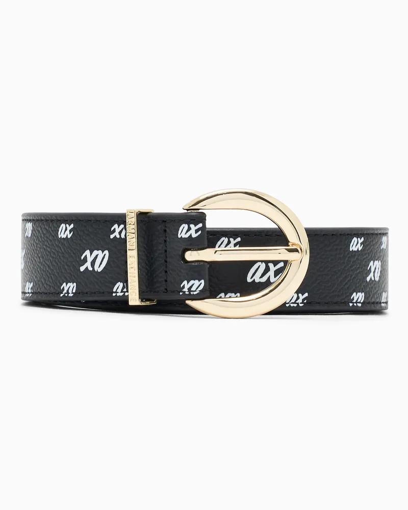Armani Exchange Cintura regolabile con stampa logo e fibbia in metallo Nero