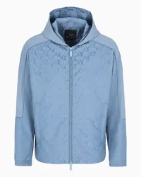 Armani Exchange OFFICIAL STORE Blouson Con Cappuccio In Tessuto Spalmato Monogram Azzurro