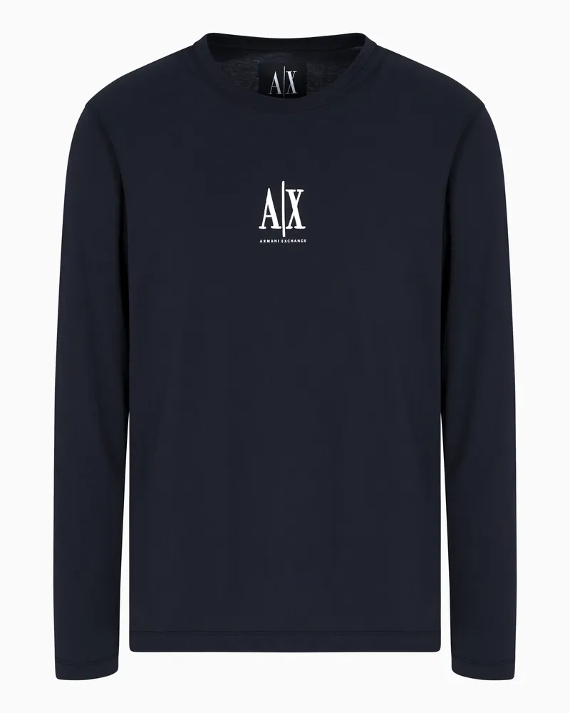Armani Exchange Long-sleeved T-shirt with embroidered logo Blu