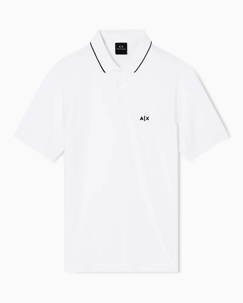 Armani Exchange Polo con logo e piping slim fit Bianco