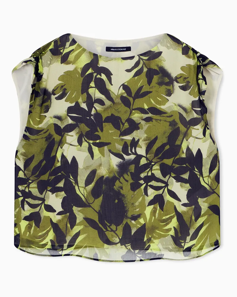 Armani Exchange Top in Viscosa Crinkle stampa astratta Verde