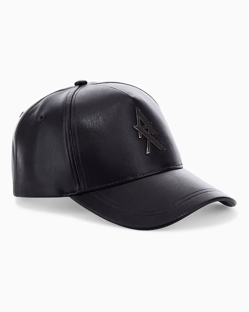 Armani Exchange Cappellino da baseball in similpelle con logo in metallo Marrone