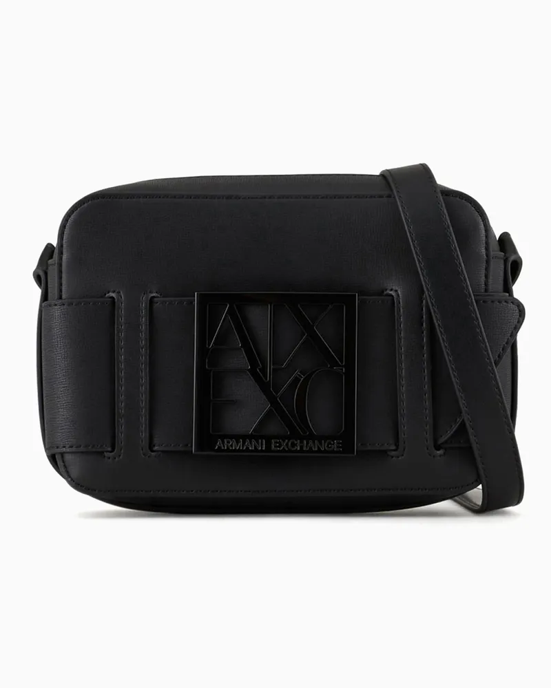 Armani Exchange Pochette pelle con tracolla regolabile e chiusura zip Nero